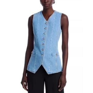 Paige Women Light Wash Blue Denim Yasmin Casual Front Button Vest Size US 2